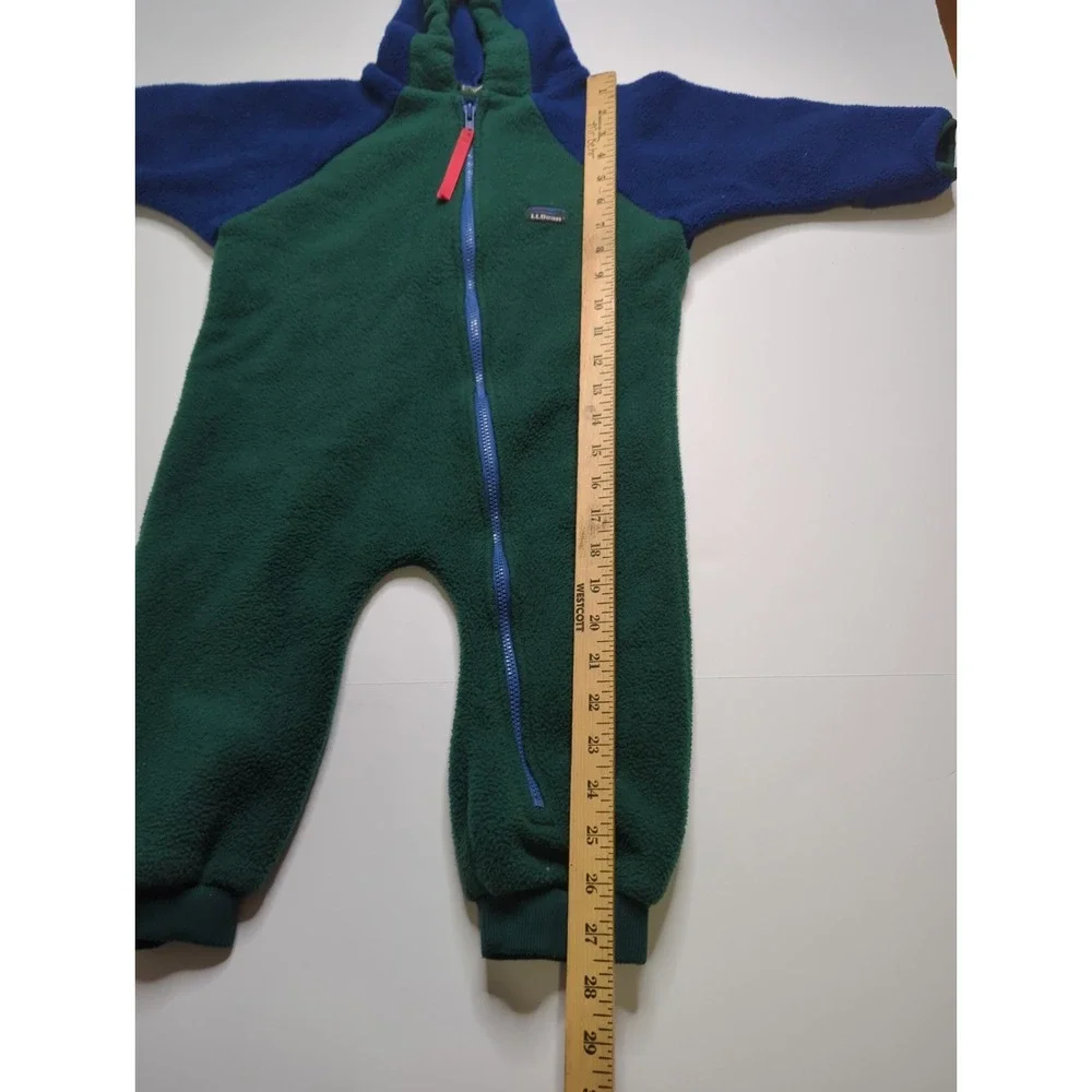 Vtg 90s LL Bean Baby Fleece Bunting Snowsuit 12-24M Pram Colorblock Green Blue